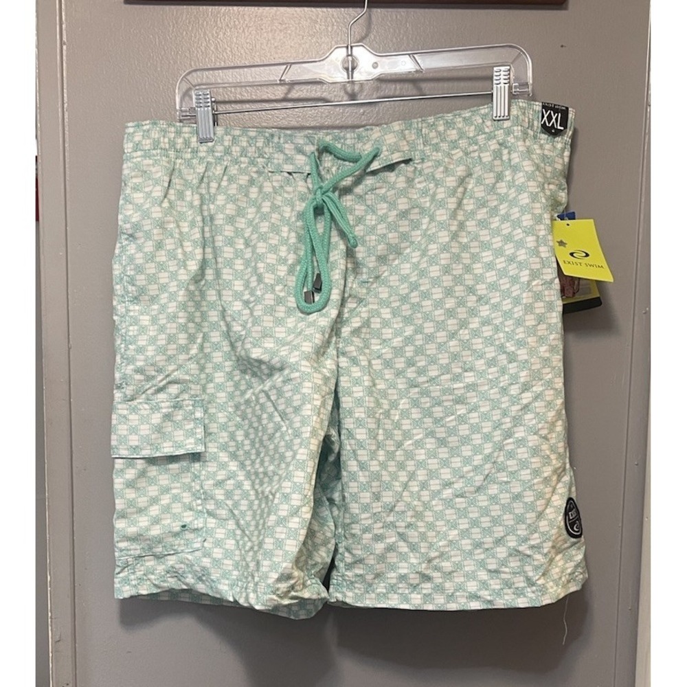 Exist Swim Shorts Nwt Men's 2 Xl Elastic Waist Drawstring Green 38x8 Pockets